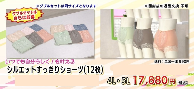 シルエットスッキリショーツ（４Lまたは５L）12枚セット