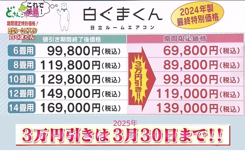 全タイプ期間限定価格表